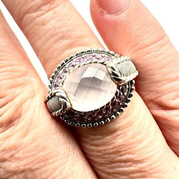 Judith Ripka Womens Ring Sterling Silver Rose Quartz Pink Sapphire Size 9 - Picture 1 of 5